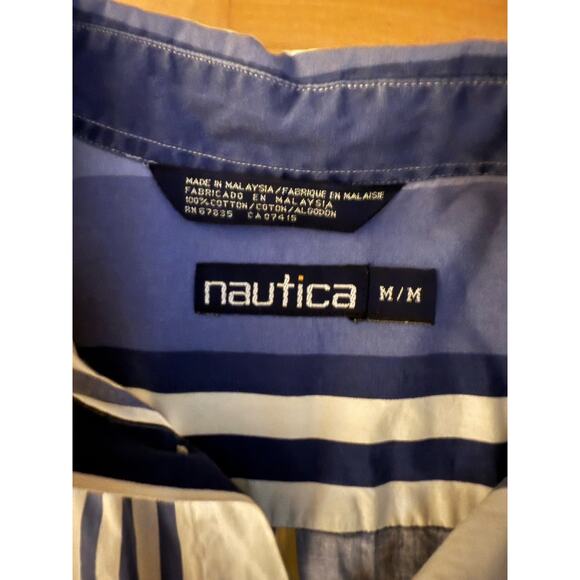 VTG Nautica Chaps Shirt Men's Blue Yellow Vertical Stripes Nautical Buttons M - Picture 4 of 4